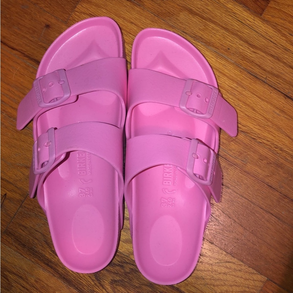 Birkenstock bright pink sandals